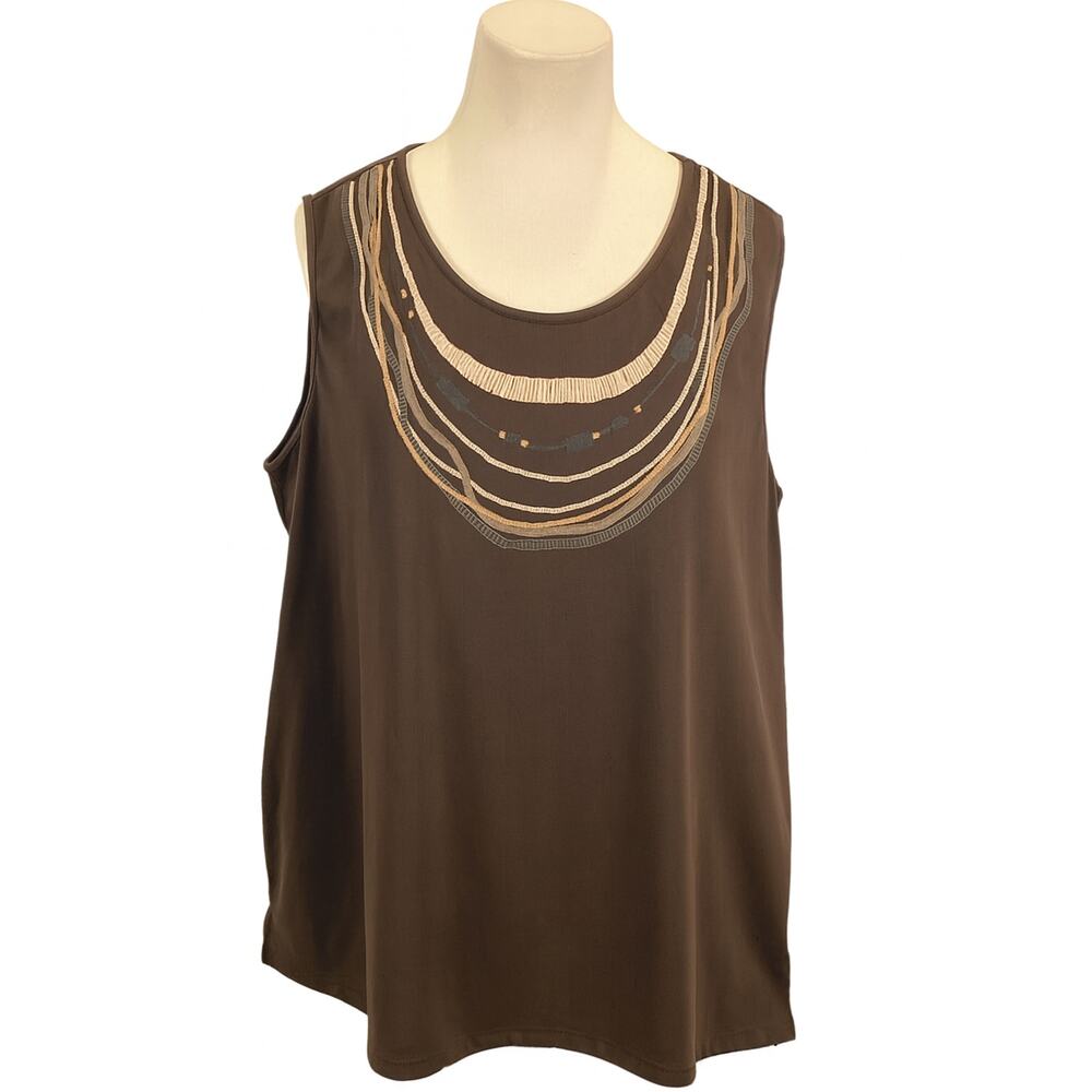 Liz & Me Platinum Collection Women’s Sleeveless Top  Beaded Scoop Neck 1X 18/20